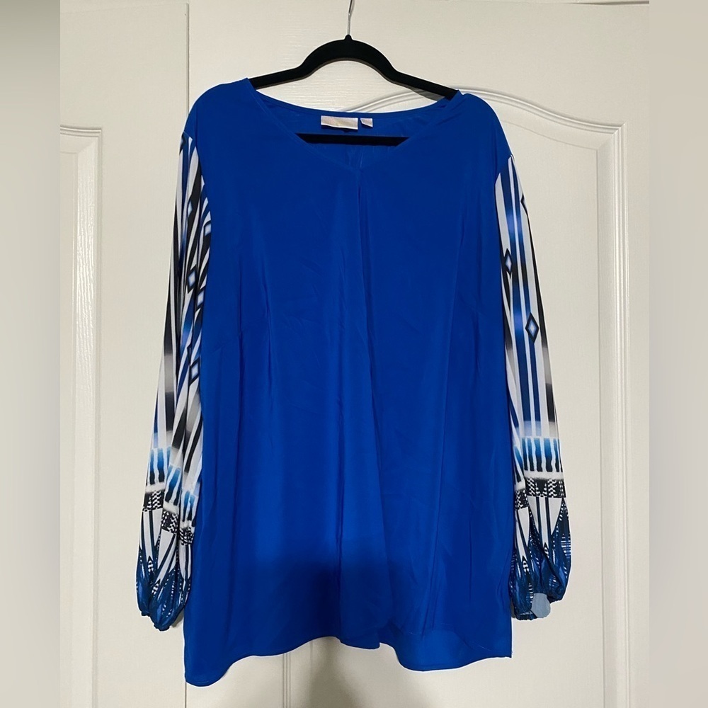 Belle by Kim Gravel V Neck Stripped Long Sleeve Blouse Size 3X